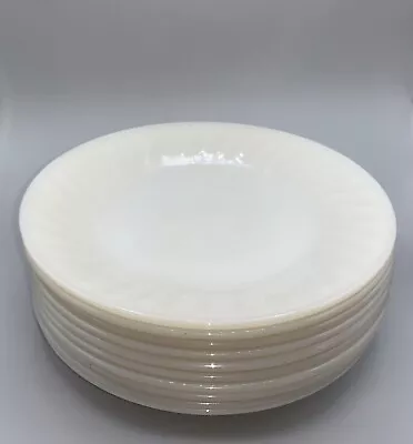 10 Fire King Milk Glass White Swirl 9  Dinner Plates (Set Of TEN) • $25