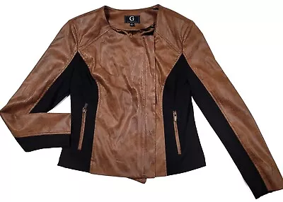 G By Giuliana Moto Jacket Size Small WomensFaux Snakeskin Brown & Black Full Zip • $29