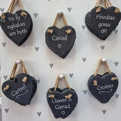£5.50 • Buy Welsh Hanging Slate Hearts Lovely Gift Home Decoration Cwtch Croeso (wlsh049)