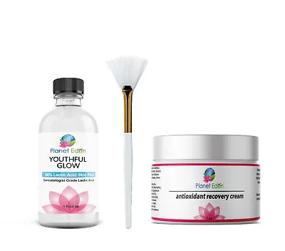 88% LACTIC ACID Skin Peel Kit With Antioxidant Recovery Cream And Fan Brush • $21.50