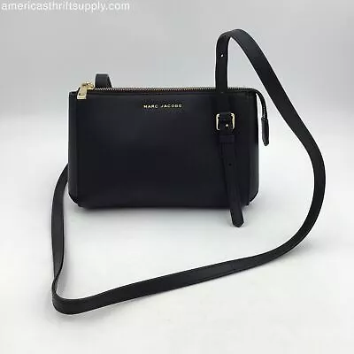 Marc Jacobs Black Leather Crossbody Gold-Tone Accents (+COA) • $24.99