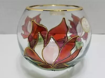 Romanian Crystal Clear Floral Etched Bowl Vase Lotus Flower Handcrafted  • $19.99