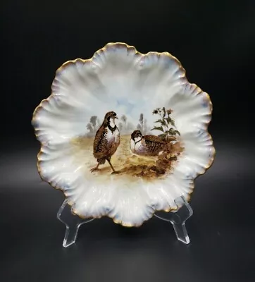 Alfred Lanternier Limoges Quail Game Bird Scalloped Plate EXCELLENT Gold Accents • $99.88