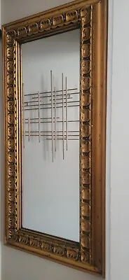 Vintage Distressed Gold Brutalist Wood Wall Mirror Hollywood Regency Mid Century • $220