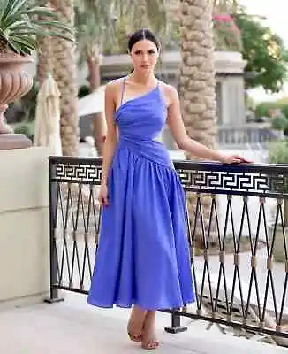 $350 • Buy Zimmermann Tropicana Asymmetric Midi Dress Electric Blue - Size 1 / AU 10 / US 6