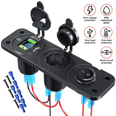 Car Vehicle 12V Dual 3.0 USB Car Charger Socket Panel Cig Lighter LED Voltmeter • $23.79