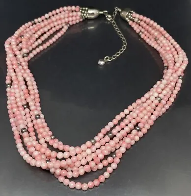 Vtg Jay King DTR Sterling 925 & Angel Skin Pink Coral Beaded 8 Strand Necklace • $150