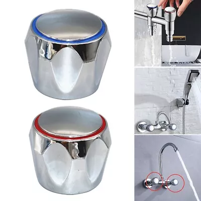 £3.89 • Buy 2pcs Replacement Hot & Cold Tap' Top Head Covers Metal Chrome Plated