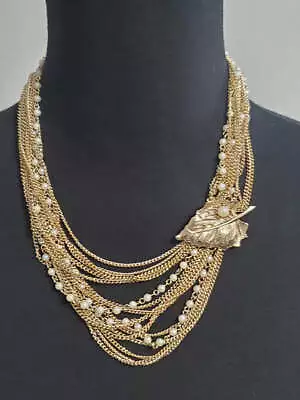 Vintage Leaf Clasp Multi-Strand Necklace • $7