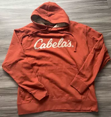 Cabelas Hoodie Mens L Orange Sweatshirt Spellout Hunting Fishing Sweater • $24.99