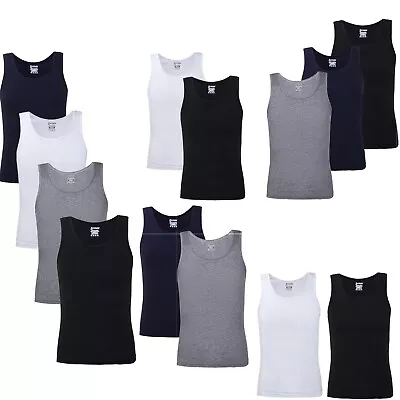 FINE RIB Fitted Slim Fit Athletic Muscle Gym Ribbed Vest Tank 100% Cotton • £7.90