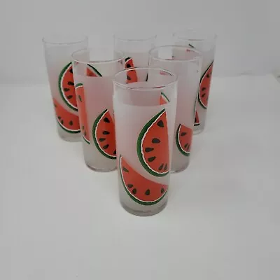 Libbey Frosted Drinking Glasses - Watermelon Theme Tall Tom Collins Vintage  • $35.75