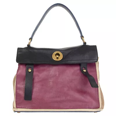 $699.99 • Buy 60208 Auth YVES SAINT LAURENT Pink & Blue Leather MUSE TWO Shoulder Bag