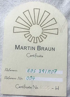 Martin Braun EOS Watch Certificate Card GERMANY • $122.55