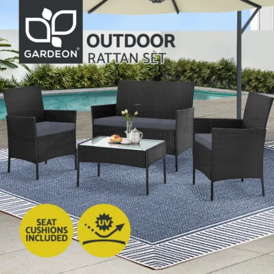 $288.04 • Buy Gardeon 4 PCS Outdoor Furniture Setting Wicker Table Chair Dining Lounge Set
