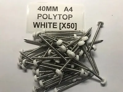 £2.30 • Buy 40Mm White Upvc Poly Top Pins Nails Plastic Head A4 Stainless Pack Of 50