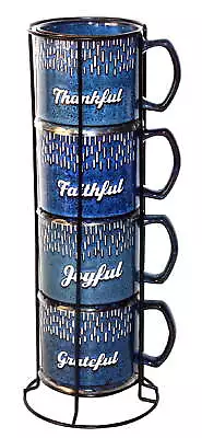 4 Pc 14oz Stackable Tower Mug Set With Metal Stand For Coffee  • $20