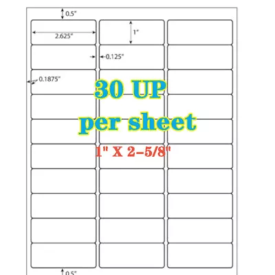 2000 Sheets Shipping Labels 1 X 2 5/8 30Up Adhesive Mailing Address Laser Inkjet • $6.45