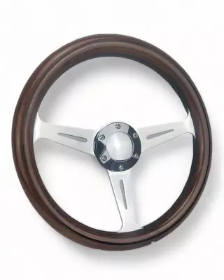 14  Slotted 3 Spoke Steering Wheel Dark Wood Mahogany Grip6 Hole Chevy Ford GMC • $68.99