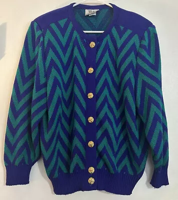 VTG Mita Green Purple Chevron Stripe Long Sleeve Button Up Cardigan Sweater - 14 • $27.50