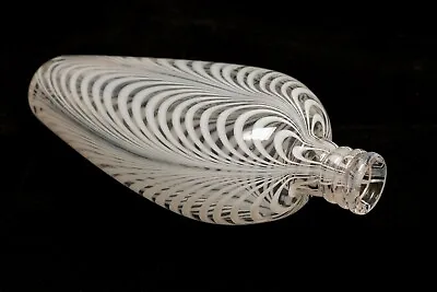 Antique Victorian Nailsea Glass Flask White & Clear Feather Pull Up Loop Pattern • £115