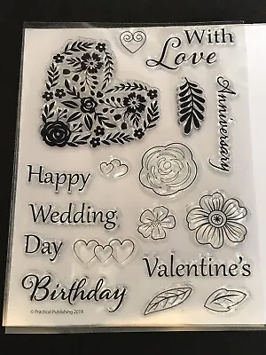 £1.99 • Buy Floral Heart Clear Stamp Set - Flowers Sentiments Love Occasions Birthday Etc