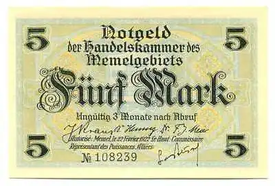 Memel Klaipeda Notgeld 5 Mark 1922 AU/UNC #849a • $125