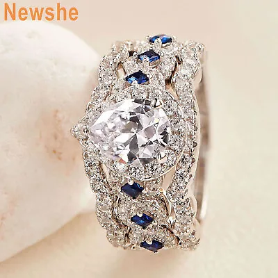 Newshe Blue Wedding Ring Set Sapphire Engagement Ring Sterling Silver Jewelry • $46.99