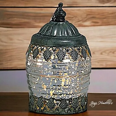 Moroccan Style LED Lantern Vintage Silver Glass Ribbed Hanging Home Decor 13cm • £10.40