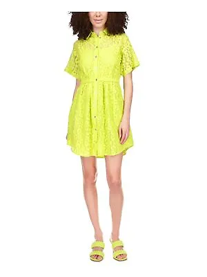 MICHAEL KORS Womens Green Elastic Waist Curved Hem Lined Short Shirt Dress XL • $29.99