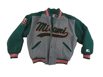 Vintage Starter Miami Hurricanes Wool Coat Script Varsity Jacket Men's XL Gray  • $150