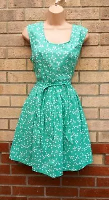 F&f Mint Green White Polka Dot Cotton Belted Skater A Line Tea Dress 14 • $24.65