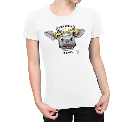 1Tee Womens Don't Worry Be Happy Cow  T-Shirt • £7.99