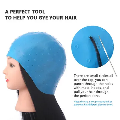 Blue Silicone Hair Highlights Cap With Needle Coloring Cap Hat Styling _jgM F DS • £6.69