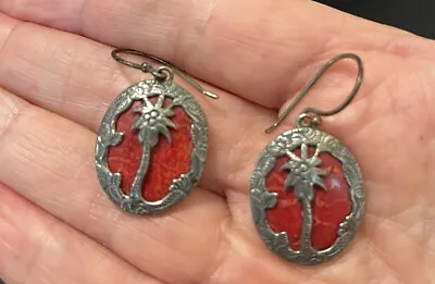 Vintage Silver And Red Agate Palm Tree Wire Earrings 5.2g • $39.99
