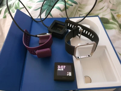 $31 • Buy FitBit  Fitness Tracker Blaze Watch With Charger - Black And Purple Small Bands