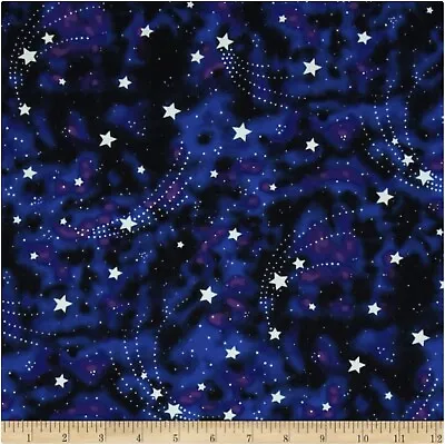  BTHY Michael Miller Glow In The Dark Star Magic Blue Cotton Fabric By Half Yard • $6.50