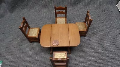 M - Dollhouse Miniature Dining Room Set Wood Drop-Leaf Table & 4 Chairs • $23.18