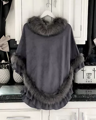 £35 • Buy Ladies Designer Coast Grey Faux Fur Cape Poncho Wrap Onesize