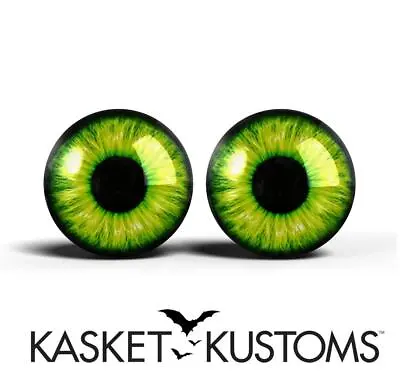 Green Monster Eyes -PIXEL FREE- Realistic Glass Creature Eyeballs 2pc - 53 • $7.99