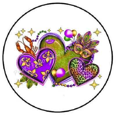 Mardi Gras Pattern Hearts Envelope Seals Labels Stickers Party Favors • $3.79