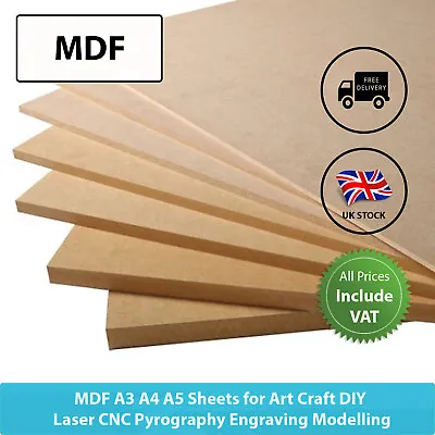 £3.49 • Buy MDF A2 A3 A4 A5 Sheet Crafts Laser CNC Pyrography Medium Density Fibreboard