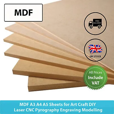 MDF A2 A3 A4 A5 Sheet Crafts Laser CNC Pyrography Medium Density Fibreboard • £3.76