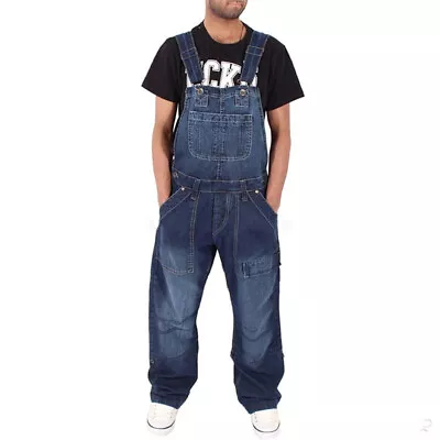 Men Casual Denim Dungarees Pants Overalls Bib And Brace Coveralls Jeans Trousers • £38.99