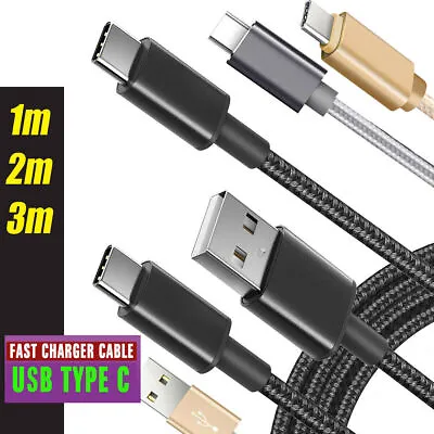 Heavy Duty 2m 3m Long USB Type C Fast Charger Charging Data Sync Braided Cable • £2.99