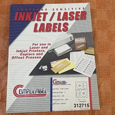 Compulabel 312715 White CD/DVD Labels For Laser And Inkjet Printers NOS Sealed • $9.95