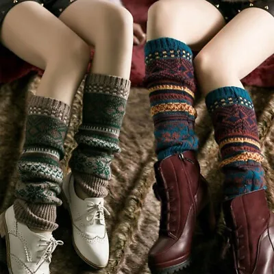 Women Leg Warmers Crochet Leggings Winter Fair Isle Knee High Knit Warmer Socks • £7.08