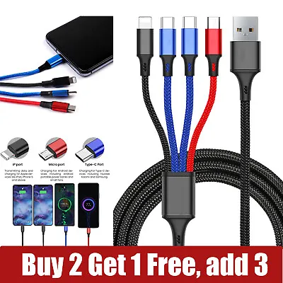 4 In 1 Multi USB Charger Charging Cable Lead Cord For IPhone Type-C Micro USB • £3.68