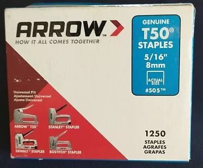  2 Pack Arrow Fastener  5/16  (8mm) Genuine T50 Staples Steel 1250 Per Pack  • $16