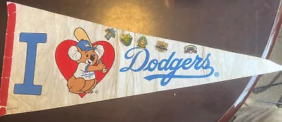 Vintage I Love The Dodgers Felt Pennant MLB Los Angeles . 5 - 1980’s Button Pins • $35